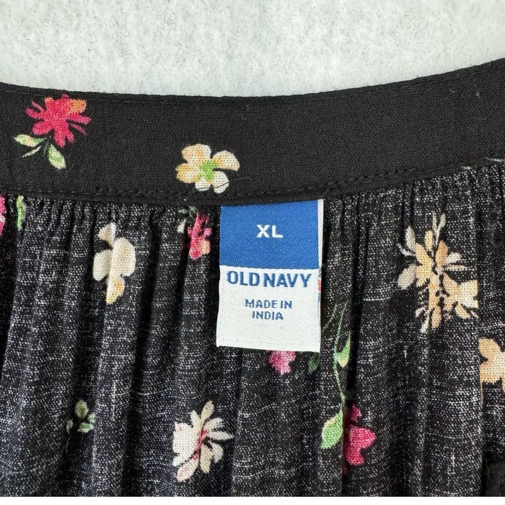Old Navy Blouse Top Womens XL Black Multicolored Floral Poet Oversized Relax - Picture 5 of 15